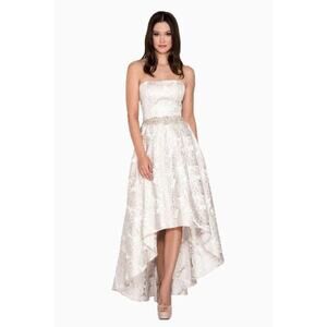 CACHET NY Ball Gown Dress Size 12 Brocade Gold Cream Princess New NWT High Low